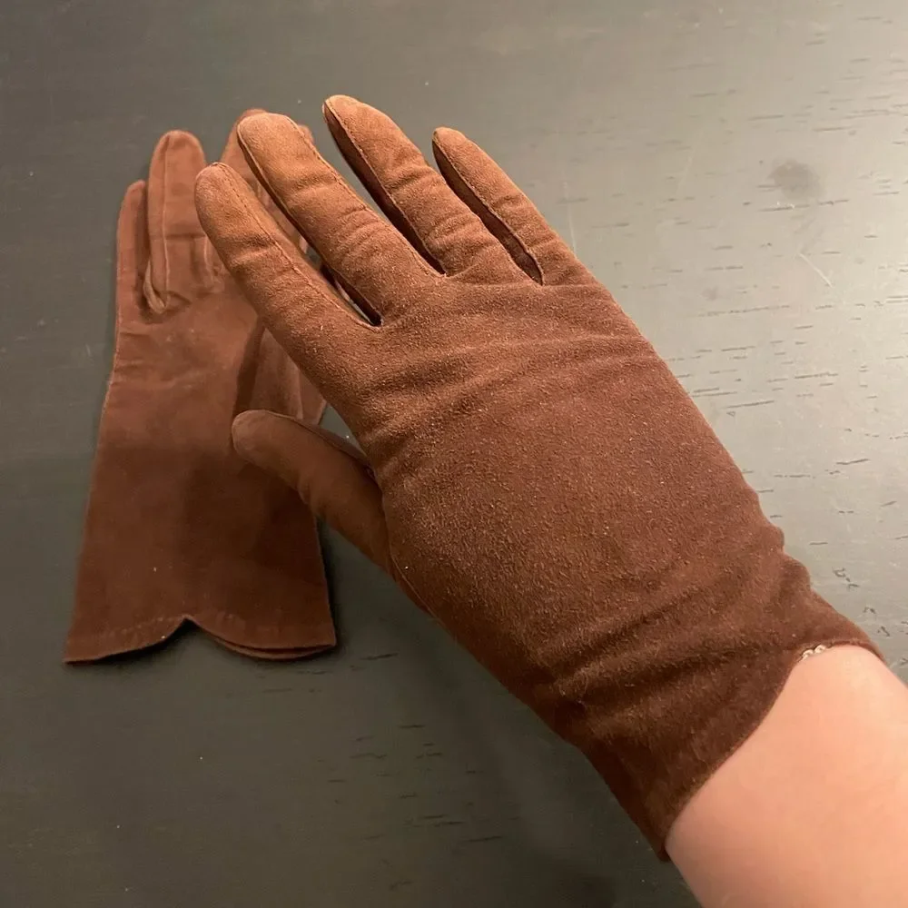 Vintage Brown Suede Gloves